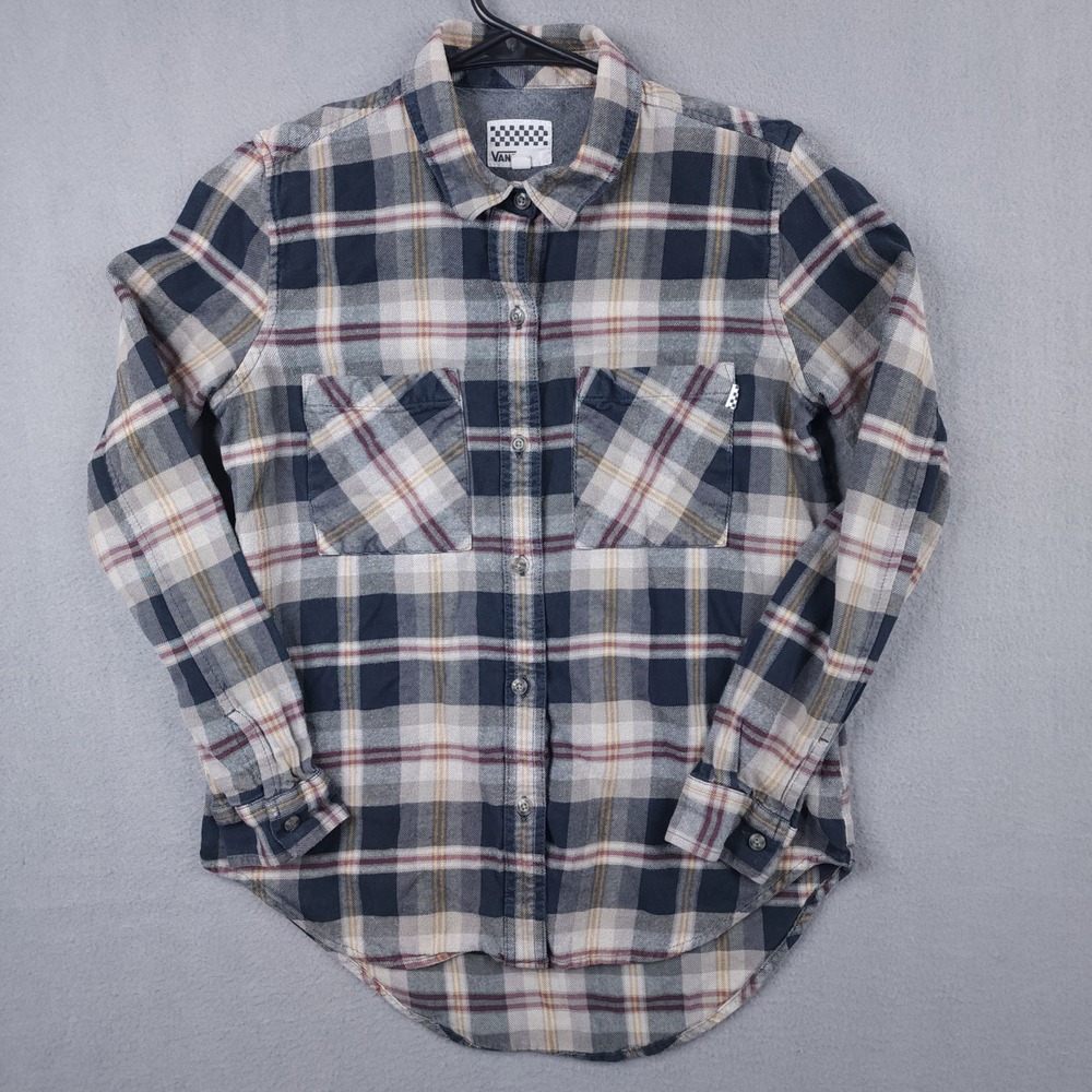 Vans Mens Small Gray Plaid Long Sleeve Button Down Flannel Skater Shirt Y2K